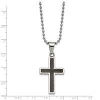 Chisel Stainless Steel Polished Necklace with Black Carbon Fiber Inlay Cross Pendant on a Ball Chain, 22" view 5