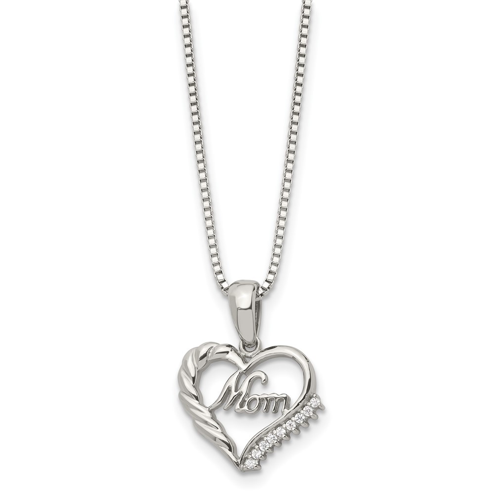 Stainless Steel Polished Mom w/CZ 18in Necklace