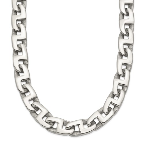 Chisel Stainless Steel Polished Fancy Square Link Necklace, 24"