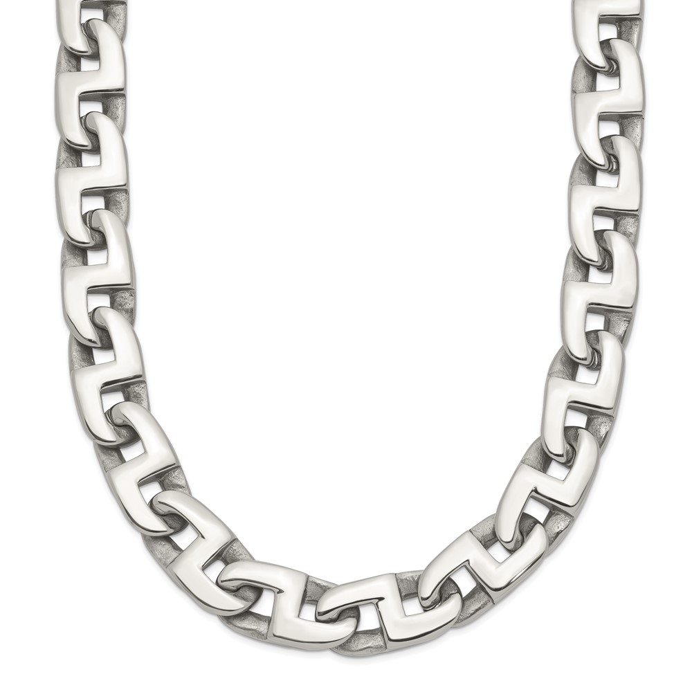 Stainless Steel Polished Fancy Square Link 24in Necklace