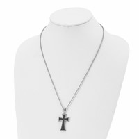 Chisel Stainless Steel Polished Necklace with Carbon Fiber Inlay Cross Pendant on a Ball Chain, 22" view 4