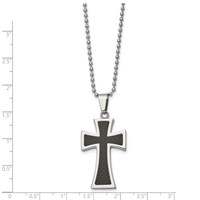 Chisel Stainless Steel Polished Necklace with Carbon Fiber Inlay Cross Pendant on a Ball Chain, 22" view 3