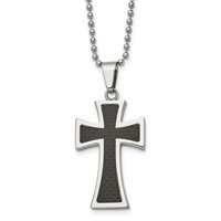 Chisel Stainless Steel Polished Necklace with Carbon Fiber Inlay Cross Pendant on a Ball Chain, 22" view 1
