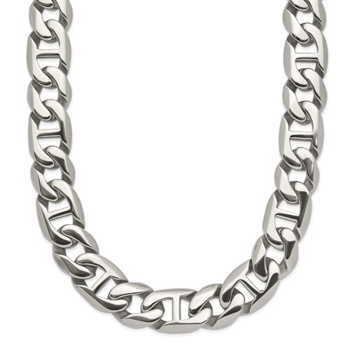 Chisel Stainless Steel Polished Anchor Link Necklace, 24"