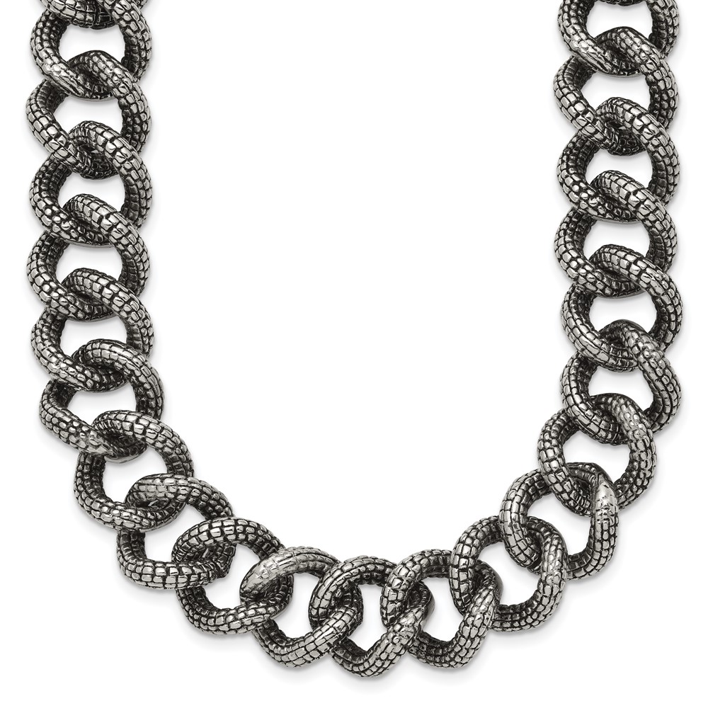 Stainless Steel Antiqued and Textured Link 24in Necklace