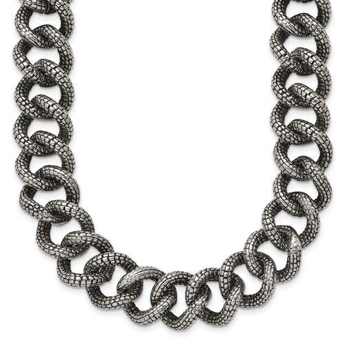 Chisel Stainless Steel Antiqued and Textured Link Necklace, 24"