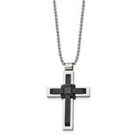 Stainless Steel Polished Black IP-plated Cross Necklace, 20" view 3