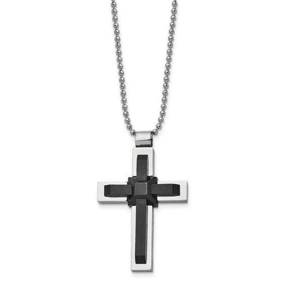 Stainless Steel Polished Black IP-plated Cross 20in Necklace