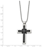 Stainless Steel Polished Black IP-plated Cross Necklace, 20" view 4