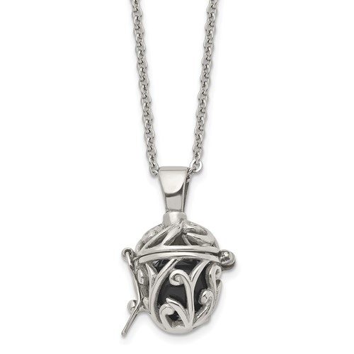 Stainless Steel Polished Necklace with Black Agate Opening Box, 20"