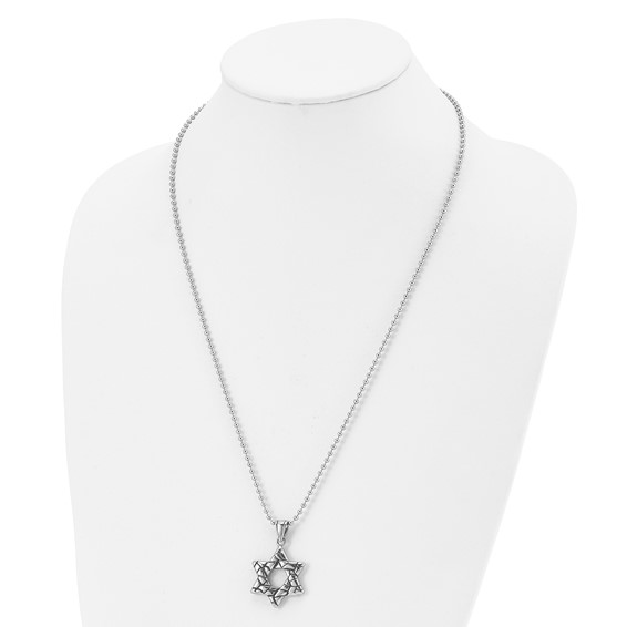 Chisel Stainless Steel Antiqued and Polished Star of David Pendant on a 24 inch Ball Chain Necklace