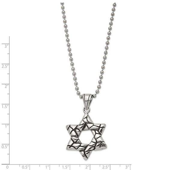 Chisel Stainless Steel Antiqued and Polished Star of David Pendant on a 24 inch Ball Chain Necklace
