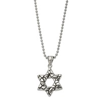 Chisel Stainless Steel Antiqued and Polished Star of David Pendant on a Ball Chain Necklace, 24" view 1