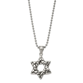 Chisel Stainless Steel Antiqued and Polished Star of David Pendant on a 24 inch Ball Chain Necklace