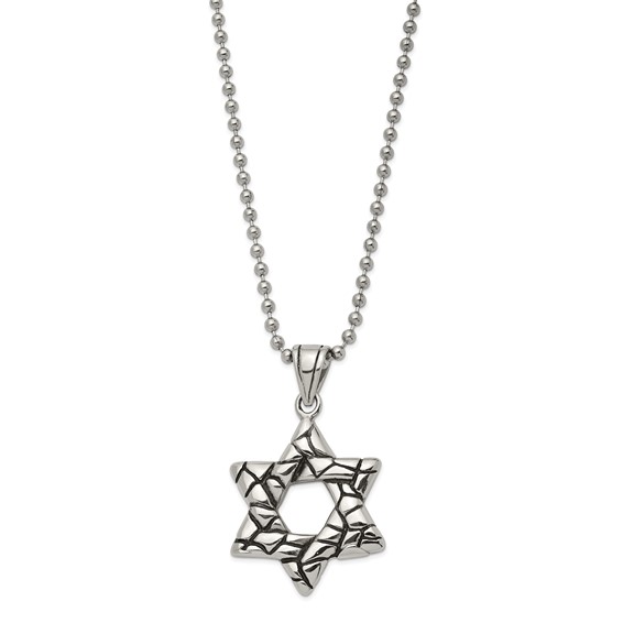Chisel Stainless Steel Antiqued and Polished Star of David Pendant on a 24 inch Ball Chain Necklace