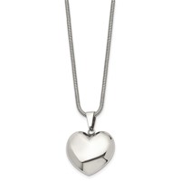 Stainless Steel Polished Hollow Puffed Heart Necklace - 20in view 3
