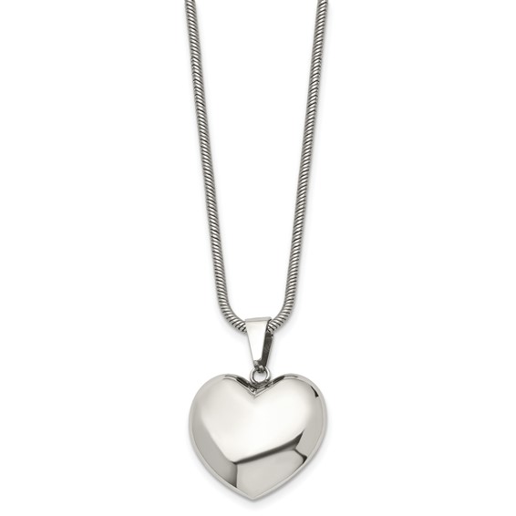 Stainless Steel Polished Hollow Puffed Heart 20in Necklace