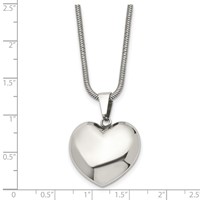 Stainless Steel Polished Hollow Puffed Heart Necklace - 20in view 5