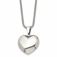 Stainless Steel Polished Hollow Puffed Heart Necklace - 20in view 1