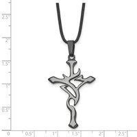 Chisel Stainless Steel Brushed and Polished Black IP-plated Cross Pendant on an Leather Cord Necklace, 18" view 5