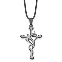 Chisel Stainless Steel Brushed and Polished Black IP-plated Cross Pendant on an Leather Cord Necklace, 18" view 1