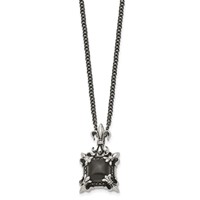 Stainless Steel Antiqued & Polished Necklace with Black Agate Fleur De Lis view 3