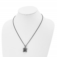 Stainless Steel Antiqued & Polished Necklace with Black Agate Fleur De Lis view 4