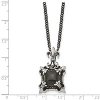 Stainless Steel Antiqued & Polished Necklace with Black Agate Fleur De Lis view 5