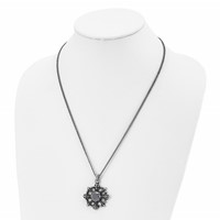 Stainless Steel Antiqued & Polished with Black CZ Skulls & Fleur De Lis Neckla view 4