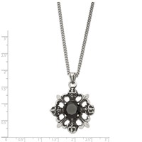 Stainless Steel Antiqued & Polished with Black CZ Skulls & Fleur De Lis Neckla view 3