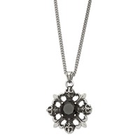 Stainless Steel Antiqued & Polished with Black CZ Skulls & Fleur De Lis Neckla view 1