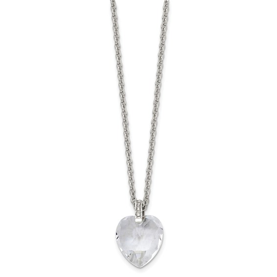 Stainless Steel Polished Crystal Heart w/CZ 18in Necklace
