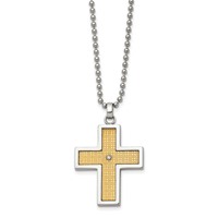 Chisel Stainless Steel Polished Necklace with 14K Gold Accent.01 Carat Diamond Cross Pendant on a Ball Chain, 22" view 3