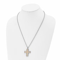 Chisel Stainless Steel Polished Necklace with 14K Gold Accent.01 Carat Diamond Cross Pendant on a Ball Chain, 22" view 4
