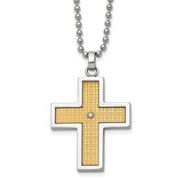 Chisel Stainless Steel Polished Necklace with 14K Gold Accent.01 Carat Diamond Cross Pendant on a Ball Chain, 22" view 1