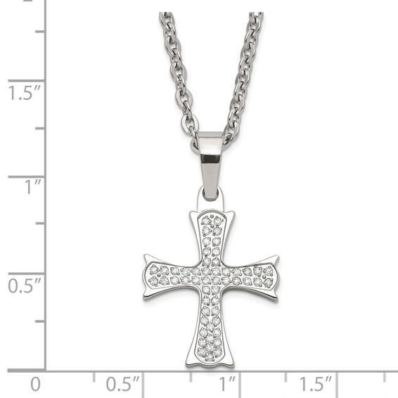 Stainless Steel Polished CZ Cross Necklace