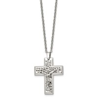 Chisel Stainless Steel Polished and Textured Crucifix Pendant on a Cable Chain Necklace, 20" view 3