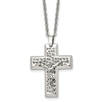 Chisel Stainless Steel Polished and Textured Crucifix Pendant on a Cable Chain Necklace, 20" view 1
