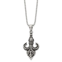 Stainless Steel Antiqued and Polished Fleur De Lis Necklace, 24" view 3