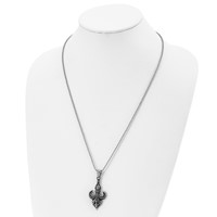 Stainless Steel Antiqued and Polished Fleur De Lis Necklace, 24" view 4