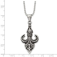 Stainless Steel Antiqued and Polished Fleur De Lis Necklace, 24" view 5