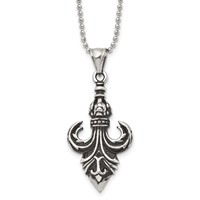 Stainless Steel Antiqued and Polished Fleur De Lis Necklace, 24" view 1