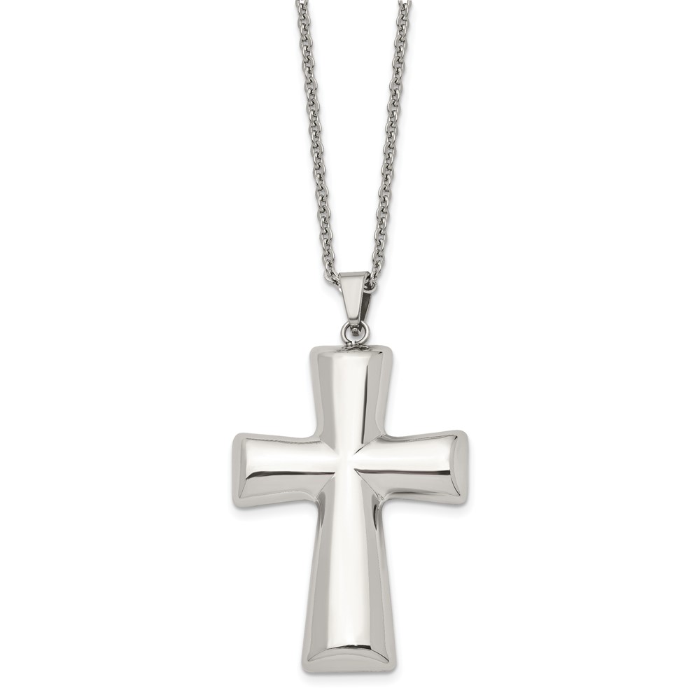Stainless Steel Polished Cross 22in Necklace
