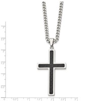 Chisel Stainless Steel Polished Necklace with Black Carbon Fiber Inlay Cross Pendant on a Curb Chain, 24" view 3