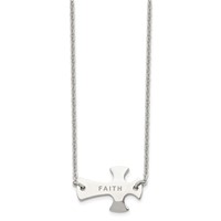 Chisel Stainless Steel Polished Faith Sideways Cross on a Cable Chain Necklace, 19" view 3