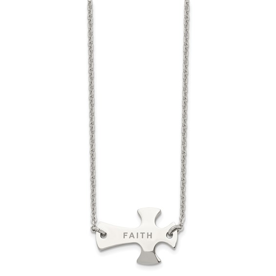Chisel Stainless Steel Polished FAITH Sideways Cross on a 19 inch Cable Chain Necklace