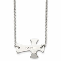 Chisel Stainless Steel Polished Faith Sideways Cross on a Cable Chain Necklace, 19" view 1
