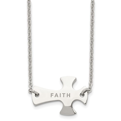 Chisel Stainless Steel Polished Faith Sideways Cross on a Cable Chain Necklace, 19"