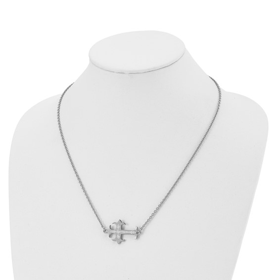 Chisel Stainless Steel Brushed and Polished Flame Design Sideways Cross on a 21 inch Cable Chain Necklace