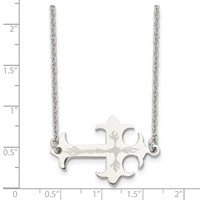Chisel Stainless Steel Brushed and Polished Flame Design Sideways Cross on a Cable Chain Necklace, 21" view 5